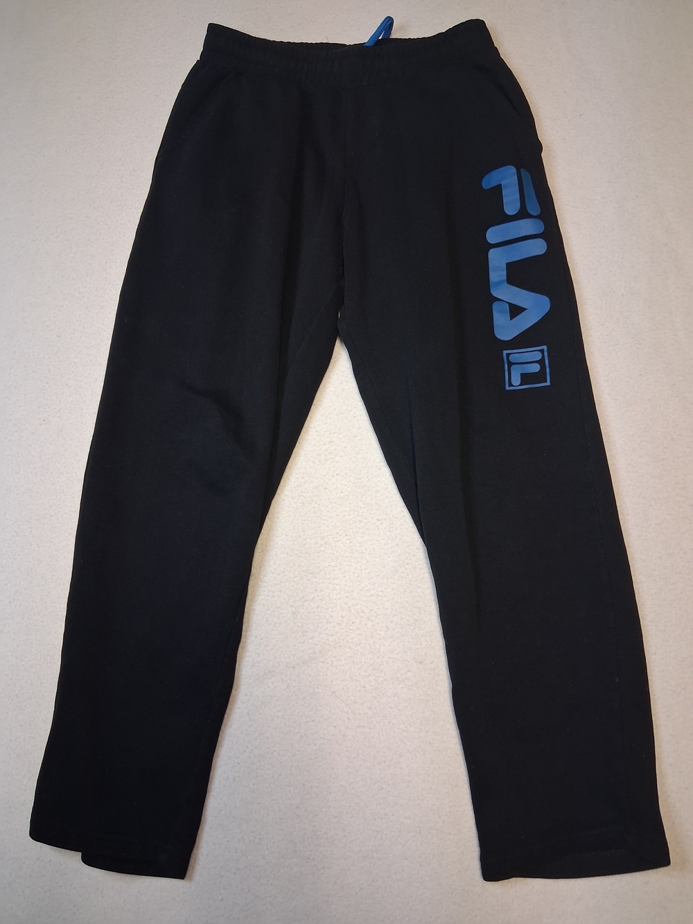 FILA Young Mens Black Joggers with Blue Logo Stripe